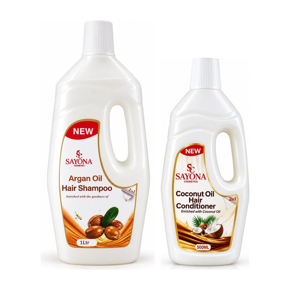 Family Wash Duo: Argan Oil Hair Shampoo 1 ltr, Coconut Oil Hair Conditioner 500 ml