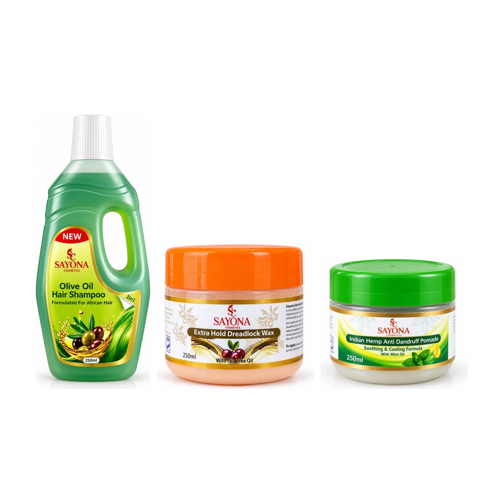 Loc Care Kit: Olive Oil Hair Shampoo 250 ml, Extra Hold Dreadlock Wax 250 ml, Indian Hemp Anti-Dandruff Pomade 250 ml