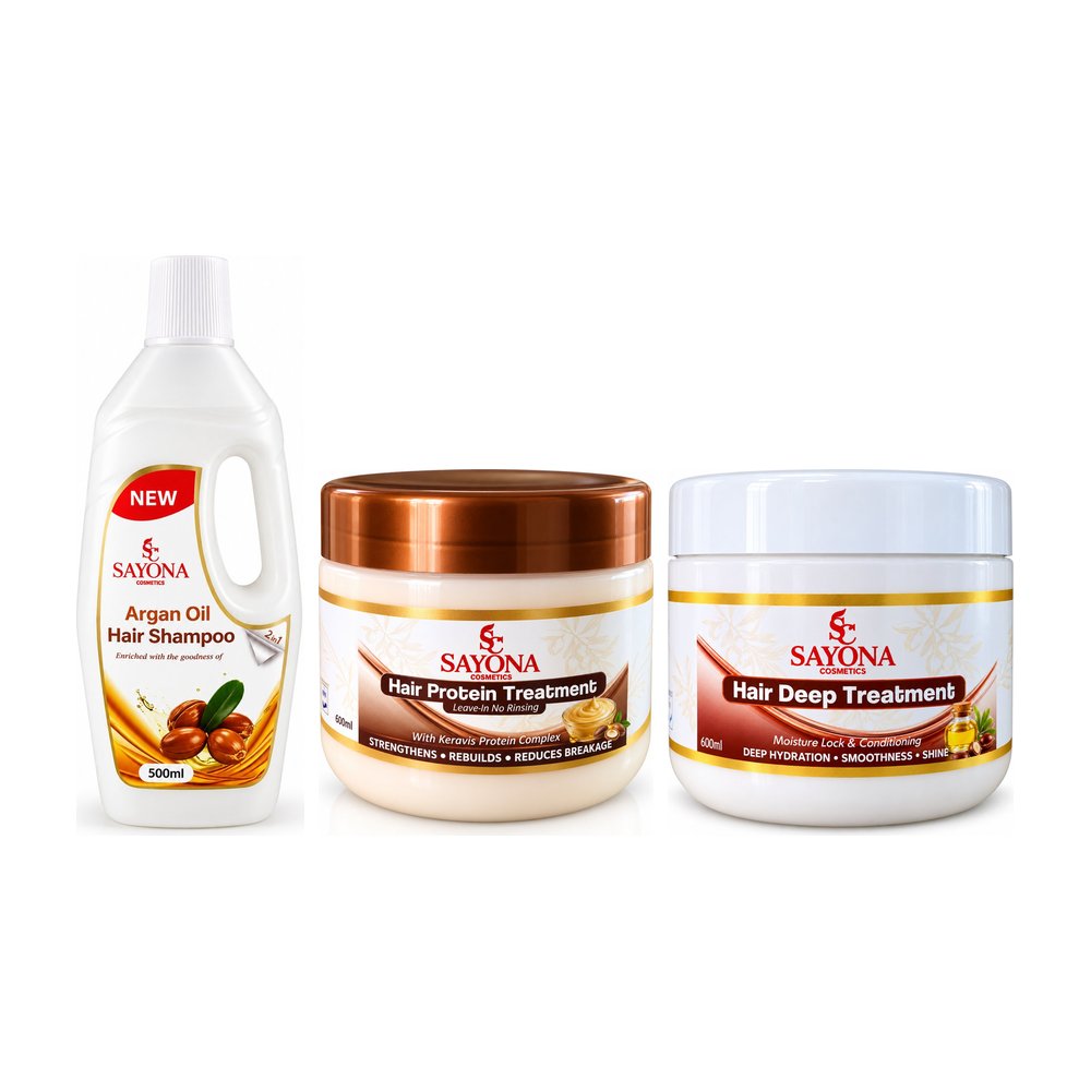 Repair & Restore Kit: Argan Oil Hair Shampoo 500 ml, Hair Protein Treatment 250 ml, Hair Deep Penetrating Treatment 250 ml